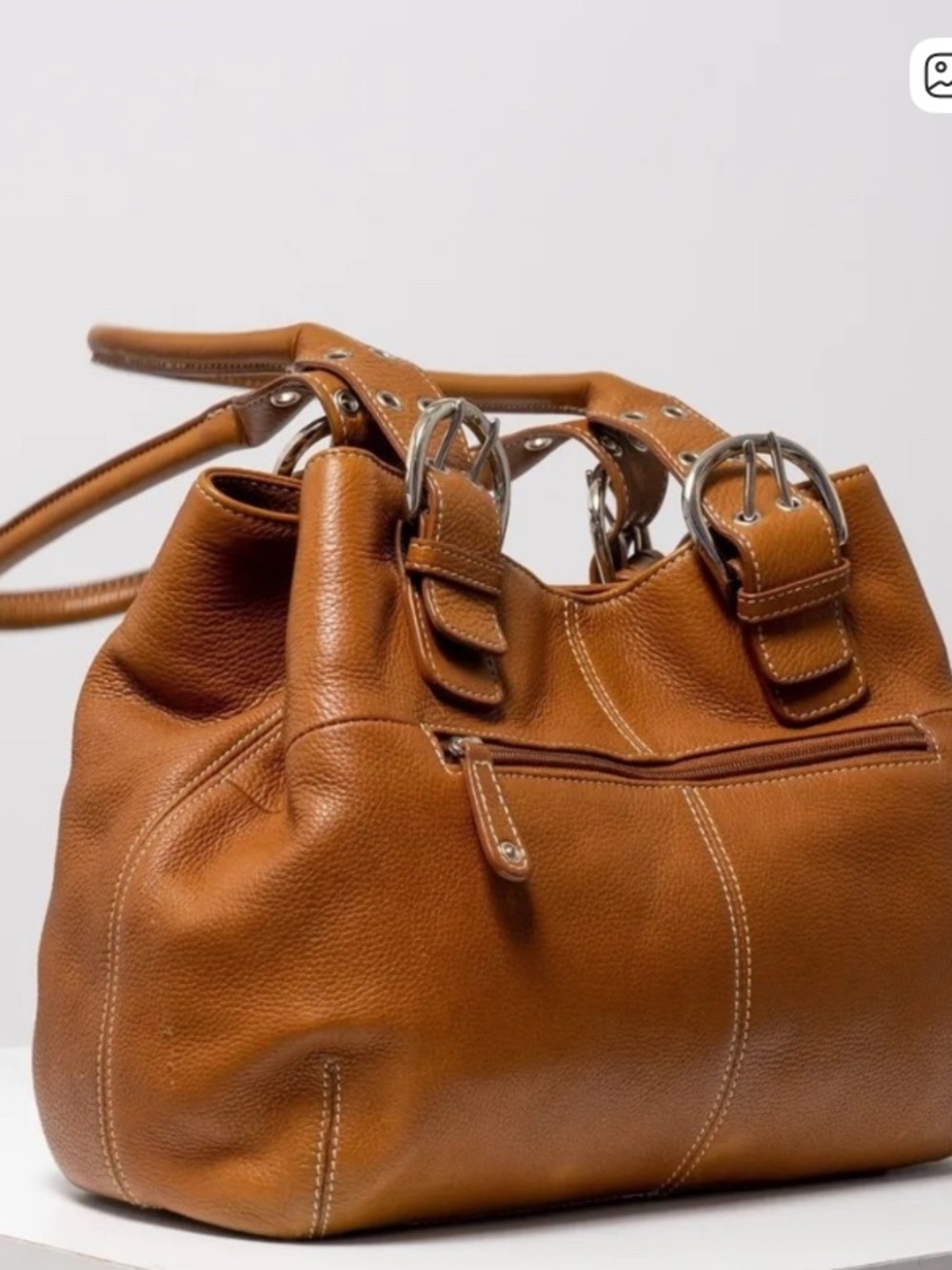 Textured Leather Satchel Tote in Tan